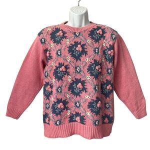 VINTAGE 80s PS Sport Floral Lattice Embellished Argyle Sweater Size Small